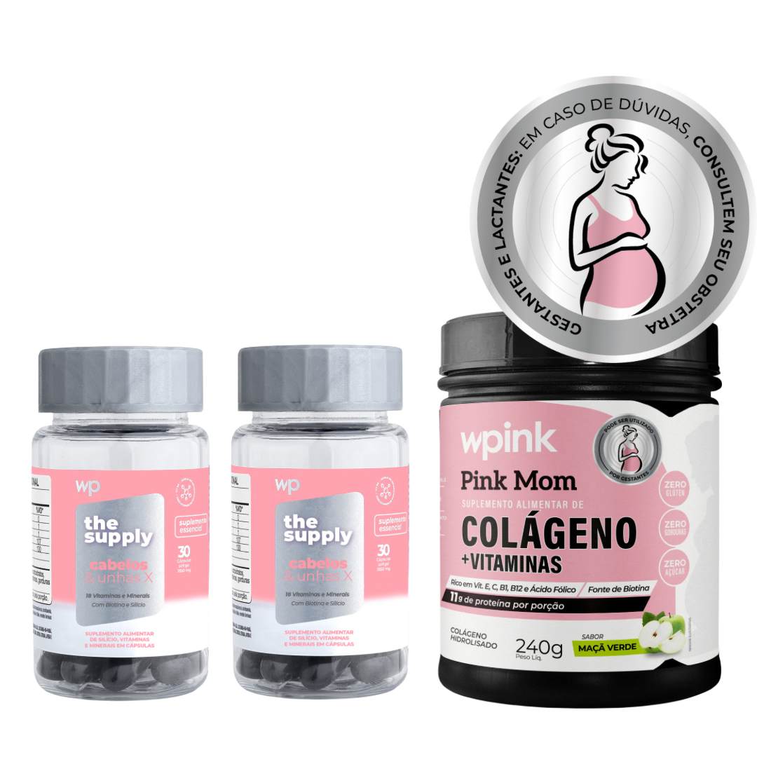 2 cabelos e unhas X + colágeno pink mom - maçã verde - 240g - wp